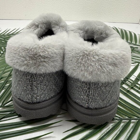 Skechers Cozy Lite Sparkle Knit Slippers Sweet Walk Grey Slip On Shoes Sz 8.5 M - Picture 6 of 12